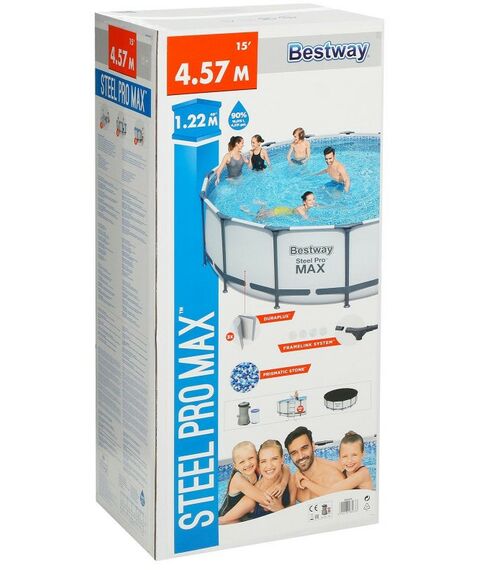 Бассейны: Бассейн каркасный BestWay Steel Pro Мах 457 х 122 см фильтр-насос, лестница, тент [56438] фотографии