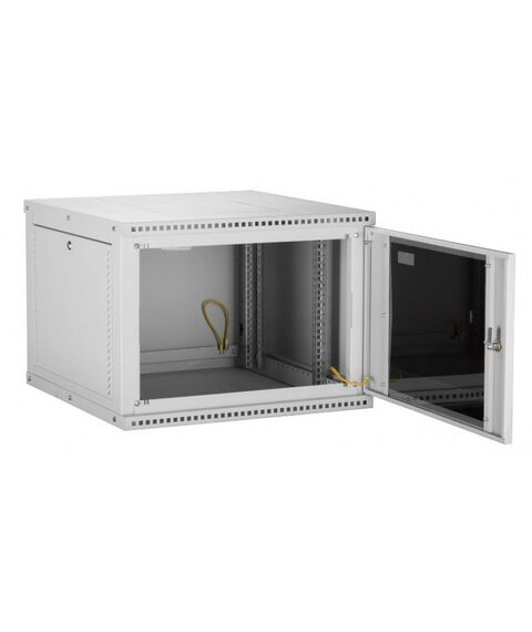Шкафы и стойки: Настенный разборный шкаф TLK TWI-066035-R-G-GY 19", 6U, стеклянная дверь, Ш600хВ303хГ350мм, 1 пара монтажных направляющих, серый фотографии