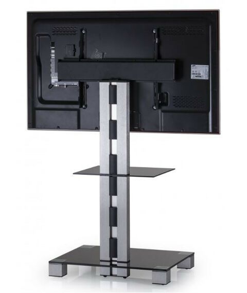 Тумбы и стойки для телевизоров: Стойка под телевизор Sonorous PL 2515-B-INX 2 полки, крепеж для ТВ, max нагрузка 50кг, поворот 35o, 1440х650х500мм  (ВхШхГ),  черное стекло / ножки стального цвета фотографии