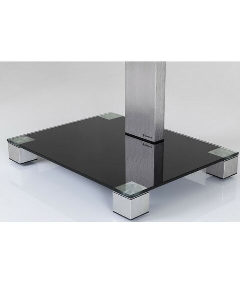 Тумбы и стойки для телевизоров: Стойка под телевизор Sonorous PL 2515-B-INX 2 полки, крепеж для ТВ, max нагрузка 50кг, поворот 35o, 1440х650х500мм  (ВхШхГ),  черное стекло / ножки стального цвета фотографии