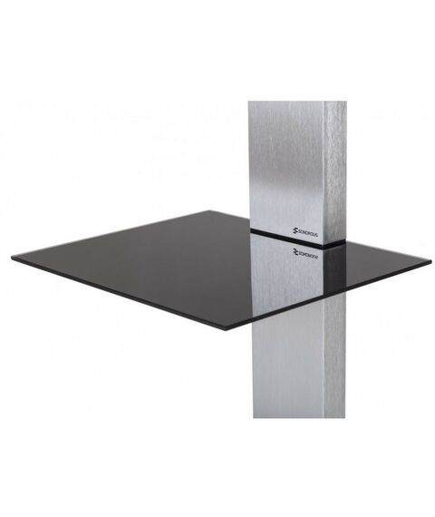 Тумбы и стойки для телевизоров: Стойка под телевизор Sonorous PL 2515-B-INX 2 полки, крепеж для ТВ, max нагрузка 50кг, поворот 35o, 1440х650х500мм  (ВхШхГ),  черное стекло / ножки стального цвета фотографии