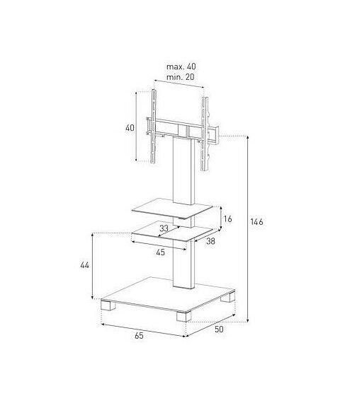 Тумбы и стойки для телевизоров: Стойка под телевизор Sonorous PL 2525-C-INX 2 полки, крепеж для ТВ, max нагрузка 50кг, поворот 35o, 1440х650х500мм  (ВхШхГ),  прозрачное стекло / стальные ножки фотографии