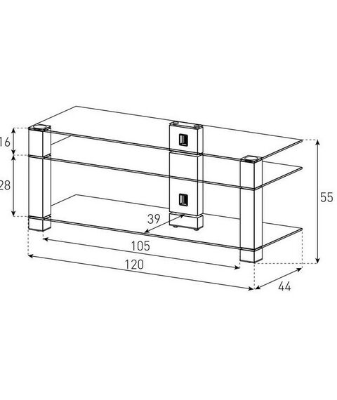 Тумбы и стойки для телевизоров: Тумба под телевизор Sonorous PL 3400 B HBLK 3 полки, max нагрузка 50 кг, 590х1200х440мм (ВхШхГ), черное стекло / черные ножки фотографии