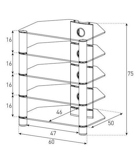 Тумбы и стойки для телевизоров: Стойка под телевизор Sonorous RX 2150-B-SLV 5 полок, max нагрузка 40 кг на каждую полку, 750х600х500мм (ВхШхГ), черное стекло / серебристые ножки фотографии