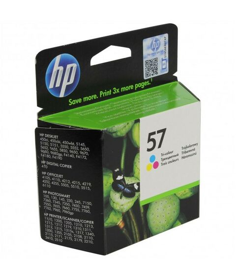 Для HP (оригинал): Картридж HP C6657AE/AN Color №57 для DJ450C(B)i/wbt/5150/5652/96x0, OJ4255/6110, PhSm145/7xx0, PSC1110, повыш. емкости фотографии