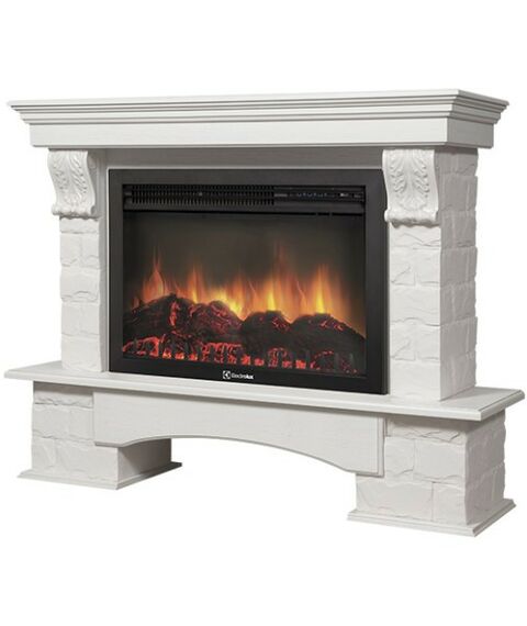 Камины: Портал Firelight Forte 30S WWO камень белый, шпон белёный дуб фотографии