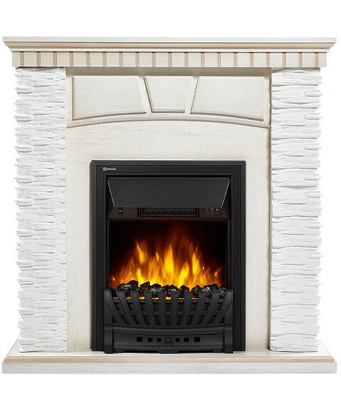 Камины: Портал Firelight Porto Classic камень белый, шпон беленый дуб фотографии