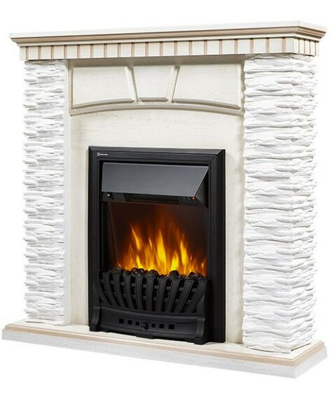 Камины: Портал Firelight Porto Classic камень белый, шпон беленый дуб фотографии