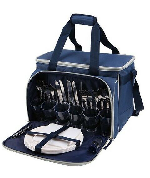 Все для пикника: Набор для пикника Арктика 4100-6 синий сумка-холодильник (22 л), стакан 6 шт, вилка 6 шт, ложка 6 шт, нож 6 шт, тарелка 6 шт, солонка-перечница 1 шт, штопор 1 шт, разделочная доска 1 шт фотографии