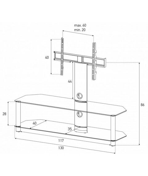 Тумбы и стойки для телевизоров: Стойка под телевизор Sonorous NEO 130 B SLV 2 полки, крепеж для ТВ, max нагрузка 40кг, поворот 35o, 1210х1300х440мм (ВхШхГ), черное стекло / серебристые ножки фотографии