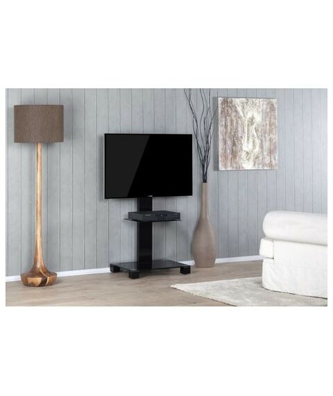 Тумбы и стойки для телевизоров: Стойка под телевизор Sonorous PL 2515-B-HBLK 2 полки, крепеж для ТВ, max нагрузка 50кг, поворот 35o, 1440х650х500мм  (ВхШхГ),  черное стекло / черные ножки фотографии