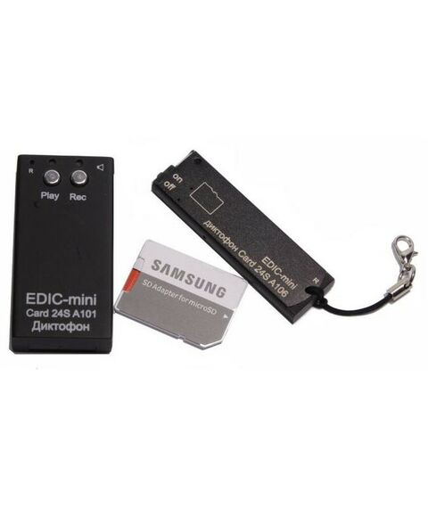 Цифровые диктофоны: Цифровой диктофон Edic-mini Card24S А106 металл, размер 5*17*57мм, вес 8г, автономность до 75ч, аккумулятор фотографии