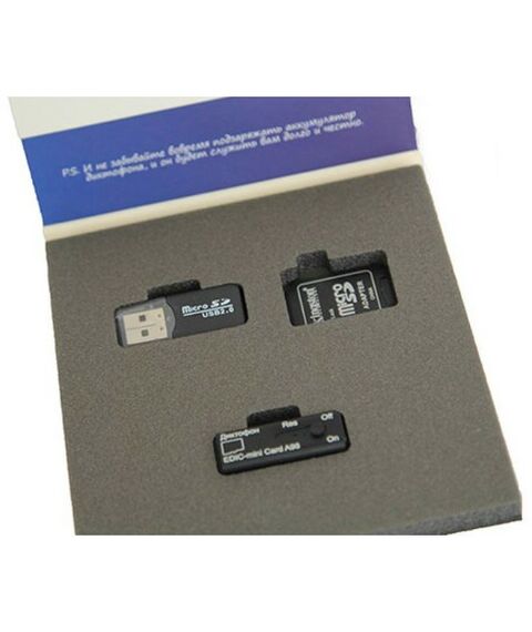 Цифровые диктофоны: Цифровой диктофон Edic-mini Card А98 Металл, размер 11*15*37мм, вес 7г, автономность до 40ч, аккумулятор фотографии