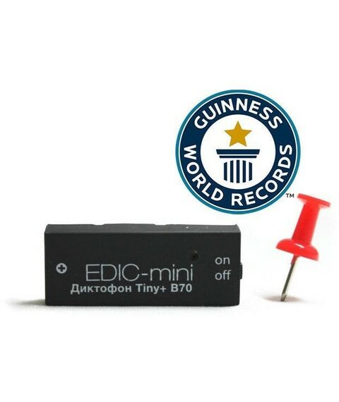 Цифровые диктофоны: Цифровой диктофон Edic-mini Tiny+ B70-75HQ пластик, размер 7*15*37мм, вес 7г, автономность до 12ч, батарейка фотографии