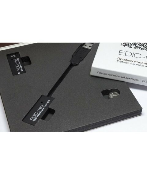 Цифровые диктофоны: Цифровой диктофон Edic-mini Tiny+ B70-75HQ пластик, размер 7*15*37мм, вес 7г, автономность до 12ч, батарейка фотографии