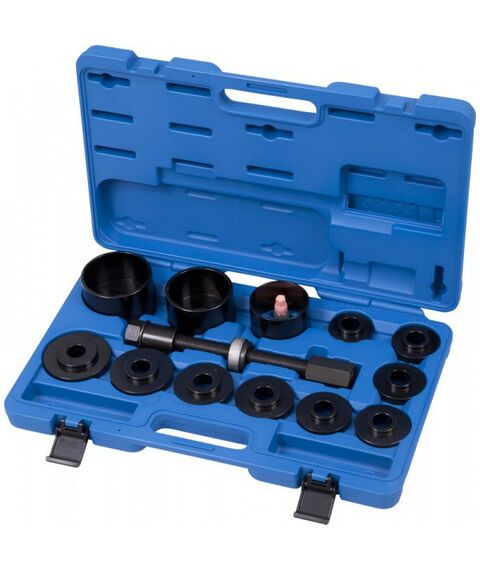 Демонтажный инструмент: Набор оправок для монтажа и демонтажа ступичных подшипников МАСТАК 100-30014C кейс, 14 предметов фотографии