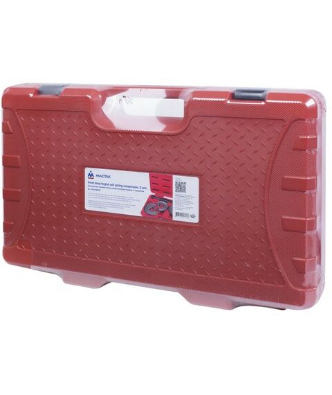 Демонтажный инструмент: Стяжка амортизаторных пружин МАСТАК 100-01005C центральная, кованая, дисковые держатели, кейс, 5 предметов фотографии