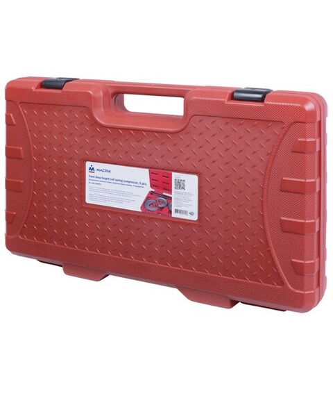 Демонтажный инструмент: Стяжка амортизаторных пружин МАСТАК 100-01005C центральная, кованая, дисковые держатели, кейс, 5 предметов фотографии