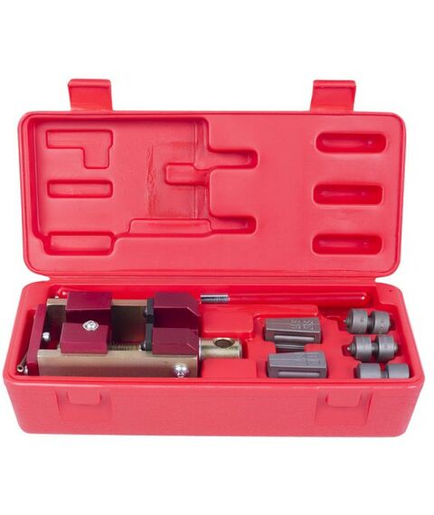 Демонтажный инструмент: Приспособление для развальцовки тормозных трубок МАСТАК 102-10046C 4.75, 6 мм, кейс, 7 предметов фотографии