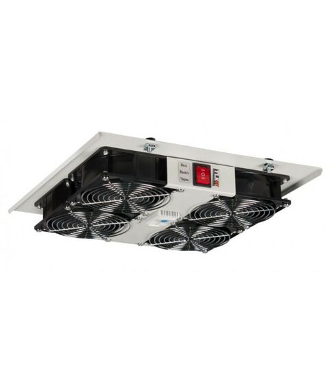 Шкафы и стойки: Вентиляторный блок TLK TLK-FAN4-TERM-I-GY для шкафов серии TFI-R и TWI-R глубиной от 450 мм, 4 вентилятора с терморегулятором, без шнура питания, серый фотографии