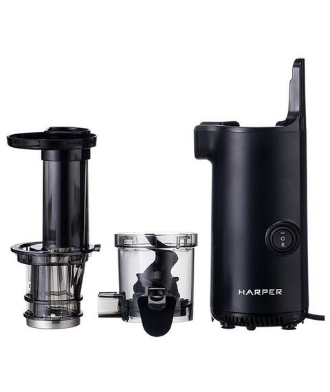 Соковыжималки: Соковыжималка шнековая HARPER HJE-S01 Black 130Вт, реверс, скорость отжима 50-70 об/мин, емкость для сока 600мл, емкость для жмыха 450 мл фотографии