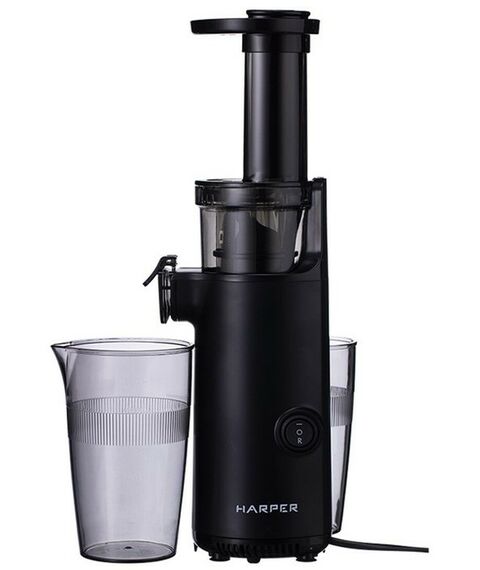 Соковыжималки: Соковыжималка шнековая HARPER HJE-S01 Black 130Вт, реверс, скорость отжима 50-70 об/мин, емкость для сока 600мл, емкость для жмыха 450 мл фотографии