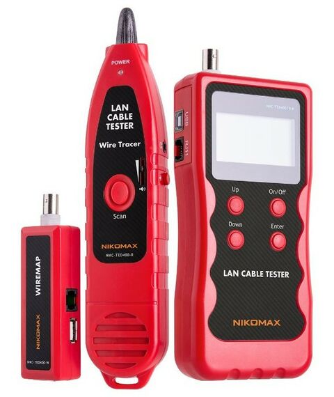 Монтажное оборудование: Кабельный тестер Nikomax NMC-TED400TR с LCD дисплеем, UTP/STP, RJ45, RJ12, RJ11, BNC, USB, с функцией измерения длины и трассировкой кабелей фотографии