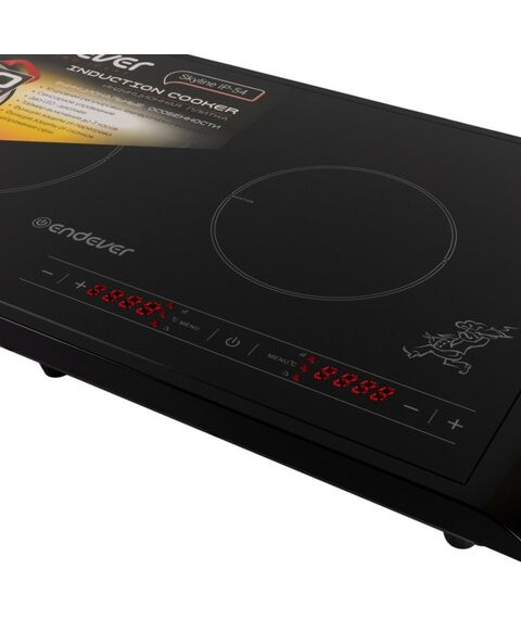 Электроплитки: Плитка индукционная Endever IP-54 двухконфорочная, мощность 1600+1300 Вт, 10 уровней регулировки температуры и мощности фотографии