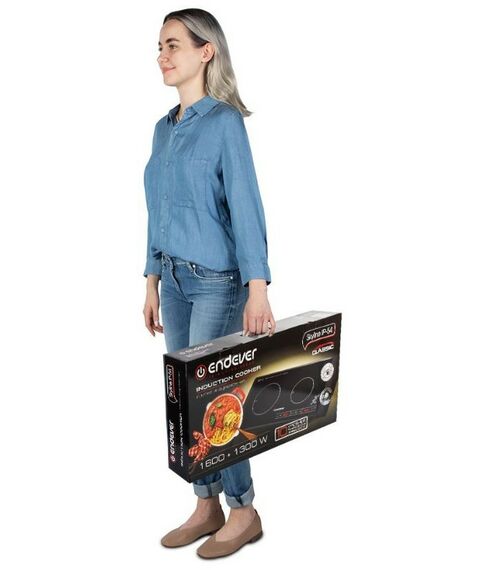 Электроплитки: Плитка индукционная Endever IP-54 двухконфорочная, мощность 1600+1300 Вт, 10 уровней регулировки температуры и мощности фотографии