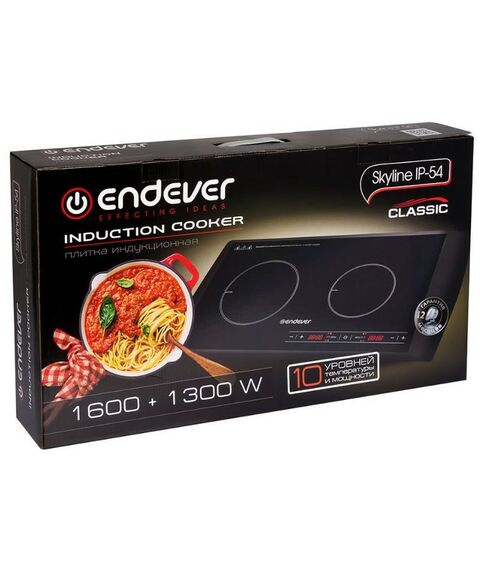 Электроплитки: Плитка индукционная Endever IP-54 двухконфорочная, мощность 1600+1300 Вт, 10 уровней регулировки температуры и мощности фотографии