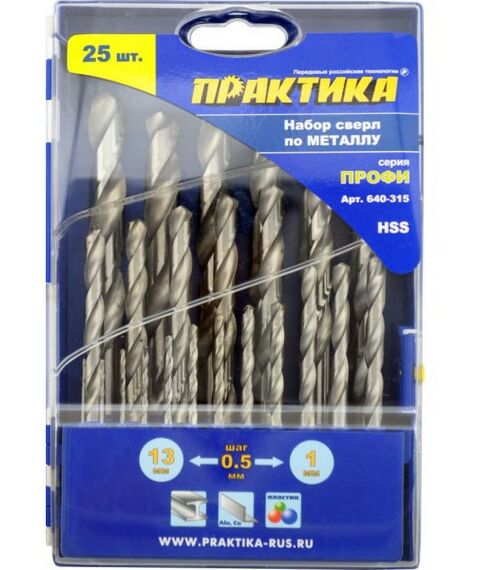 Наборы оснастки: Сверла набор/металл Практика 640-315 25шт, 1-13мм, кассета фотографии