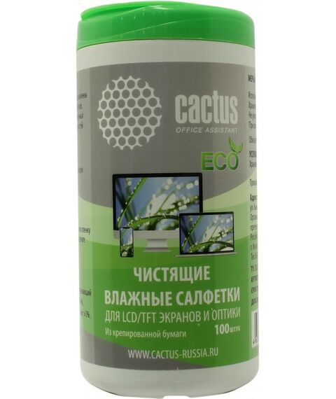 Чистящие средства: Влажные салфетки для техники Cactus CS-1001PE 100шт фотографии