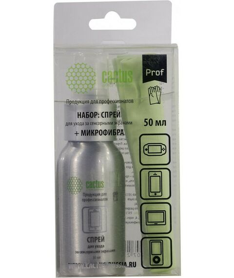Чистящие средства: Комплект для очистки сенсорных экранов Cactus CSP-S3001AL 50мл + салфетка из микрофибры фотографии