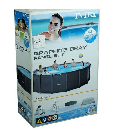 Бассейны: Бассейн каркасный Intex Graphite Gray 478х124 см песчаный фильтр насос лестница тент подстилка [26384] фотографии