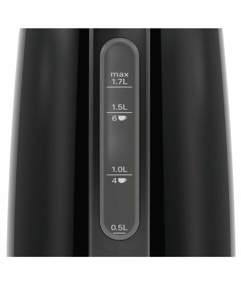 Чайники, термопоты: Чайник BOSCH TWK3P423 2400 Вт, 1.7 л, DesignLine, нержавеющая сталь, цвет черный,  скрытый нагревательный элемент, фильтр от накипи фотографии
