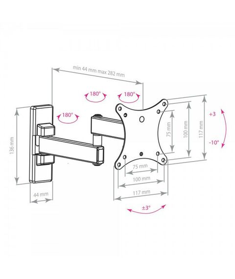 Крепеж для аудио-видео техники: Кронштейн для LED/LCD Kromax Arm media MARS-2 black Надежная стальная конструкция, универсальный, телевизор на кронштейне можно наклонить, повернуть и сдвинуть к стене, корректировка экрана, вращение экрана в горизонтальной плоскости на ±3°, легкий монтаж телевизора, благодаря наличию съемной монтажной пластины, декоративные накладки фотографии