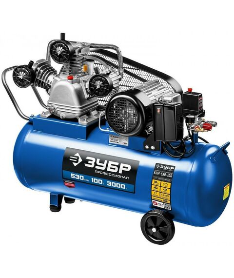 Компрессоры: Компрессор ременной Зубр КПМ-530-100 380 В, 530 л/мин, 100 л, 3000 Вт фотографии