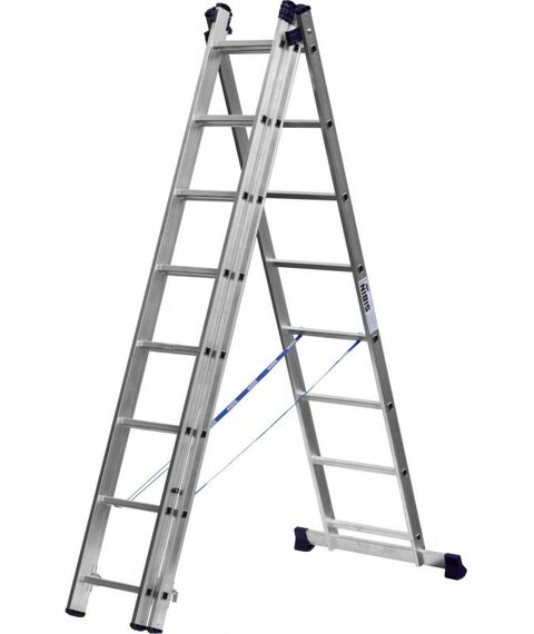 Стремянки и лестницы: Трехсекционная лестница СИБИН 38833-08 8 ступеней, со стабилизатором, алюминиевая фотографии