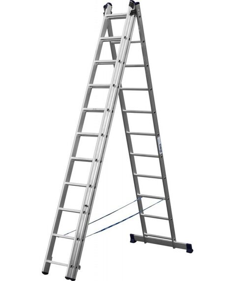 Стремянки и лестницы: Трехсекционная лестница СИБИН 38833-11 11 ступеней, со стабилизатором, алюминиевая фотографии