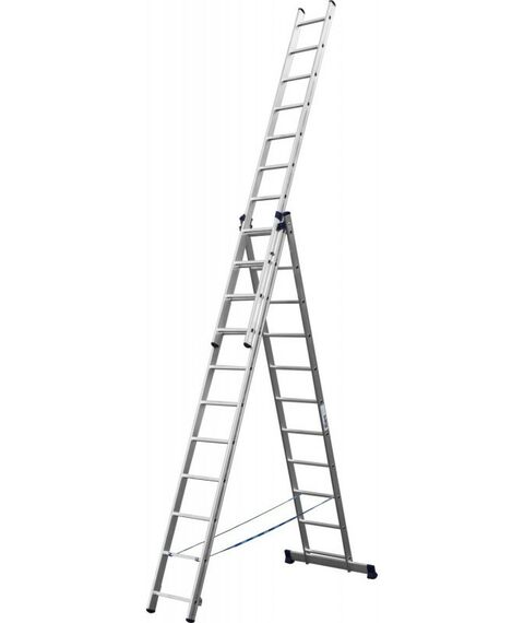 Стремянки и лестницы: Трехсекционная лестница СИБИН 38833-11 11 ступеней, со стабилизатором, алюминиевая фотографии