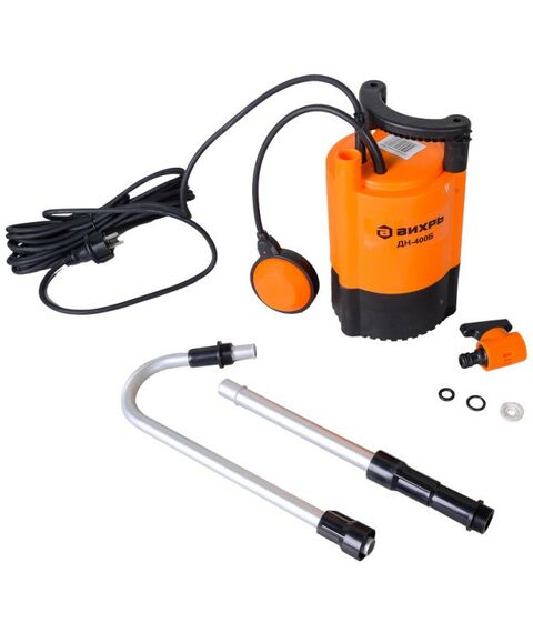 Насосы и насосные станции: Дренажный насос Вихрь ДН-400Б 400 Вт, макс. напор – 11 м, 100 л/мин, для чистой воды, диаметр пропускаемых частиц – 1 мм, 3/4" фотографии