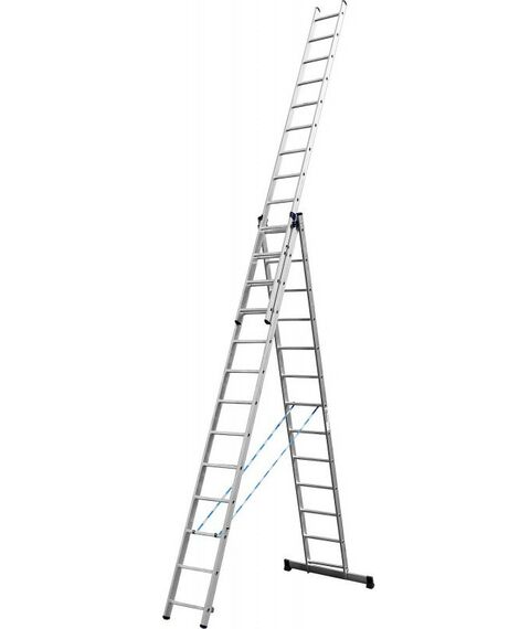 Стремянки и лестницы: Трехсекционная лестница СИБИН 38833-13 13 ступеней, со стабилизатором, алюминиевая фотографии