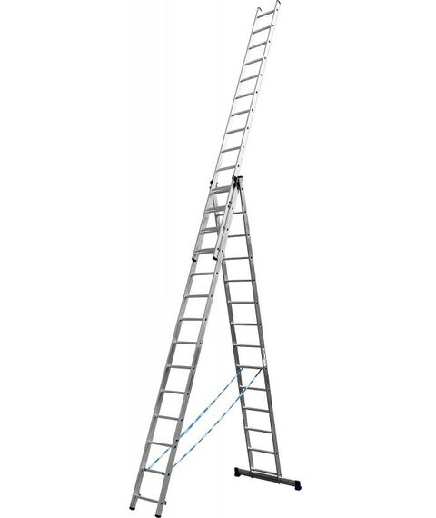 Стремянки и лестницы: Трехсекционная лестница СИБИН 38833-14 14 ступеней, со стабилизатором, алюминиевая фотографии