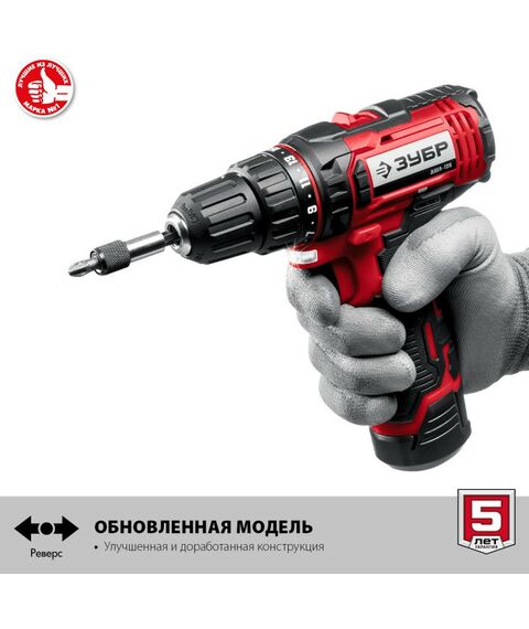 Дрели и шуруповерты: Дрель-шуруповерт Зубр ДШЛ-125-22 12В, 2 АКБ (2Ач), в кейсе фотографии