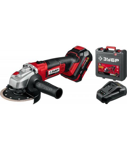 Угловые шлифмашинки (болгарки): Аккумуляторная УШМ Зубр УШМ-18-125-41 18В, 1 АКБ (4Ач), в кейсе фотографии