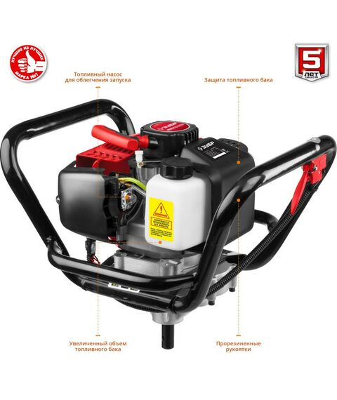 Мотобуры: Мотобур (бензобур) Зубр МБ1-200 Н со шнеком, d=60-200 мм, 52 см3, 1 оператор фотографии