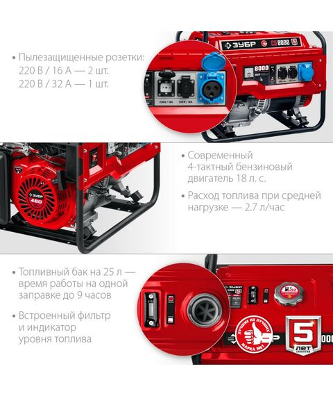 Электростанции: Бензиновый генератор Зубр СБ-8000 8 кВт фотографии