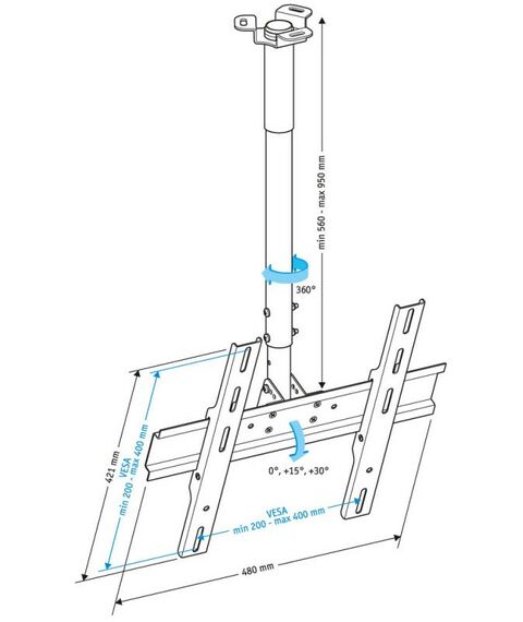 Крепеж для аудио-видео техники: Потолочный кронштейн для ТВ Holder PR-101-B 32 – 65", 200х200, 200х300, 300х300, 400х400 мм фотографии