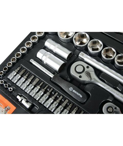 Наборы инструментов и ключи: Набор инструментов Вихрь АВТО 94 предмета 1/2", 1/4", CrV, в кейсе [73/6/7/7] фотографии