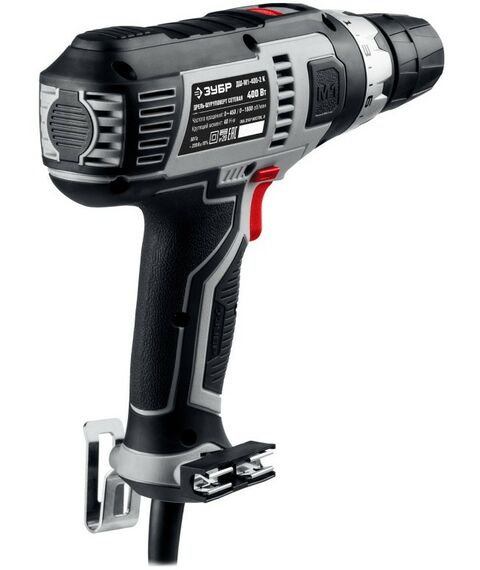 Дрели и шуруповерты: Дрель-шуруповерт сетевая Зубр Мастер ДШ-М1-400-2 К 400 Вт, 0-450/0-1800 об/мин, в кейсе фотографии